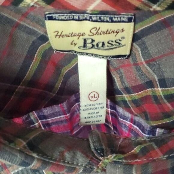 Bass Heritage Shirting Vintage Plaid Casual Button Down Sz. XL Shirt w Pockets - Picture 3 of 8
